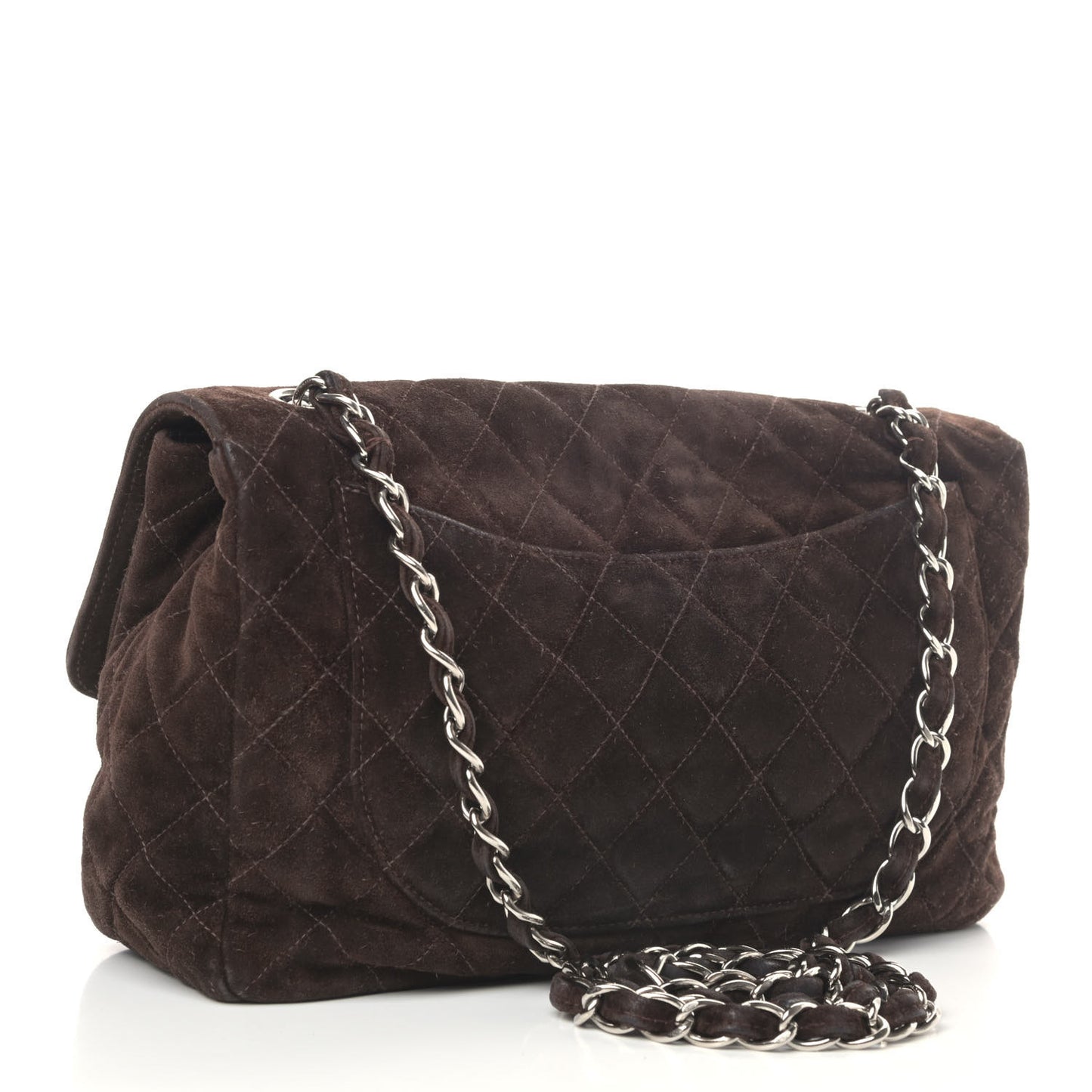 Suede Quilted Medium Single Flap Brown