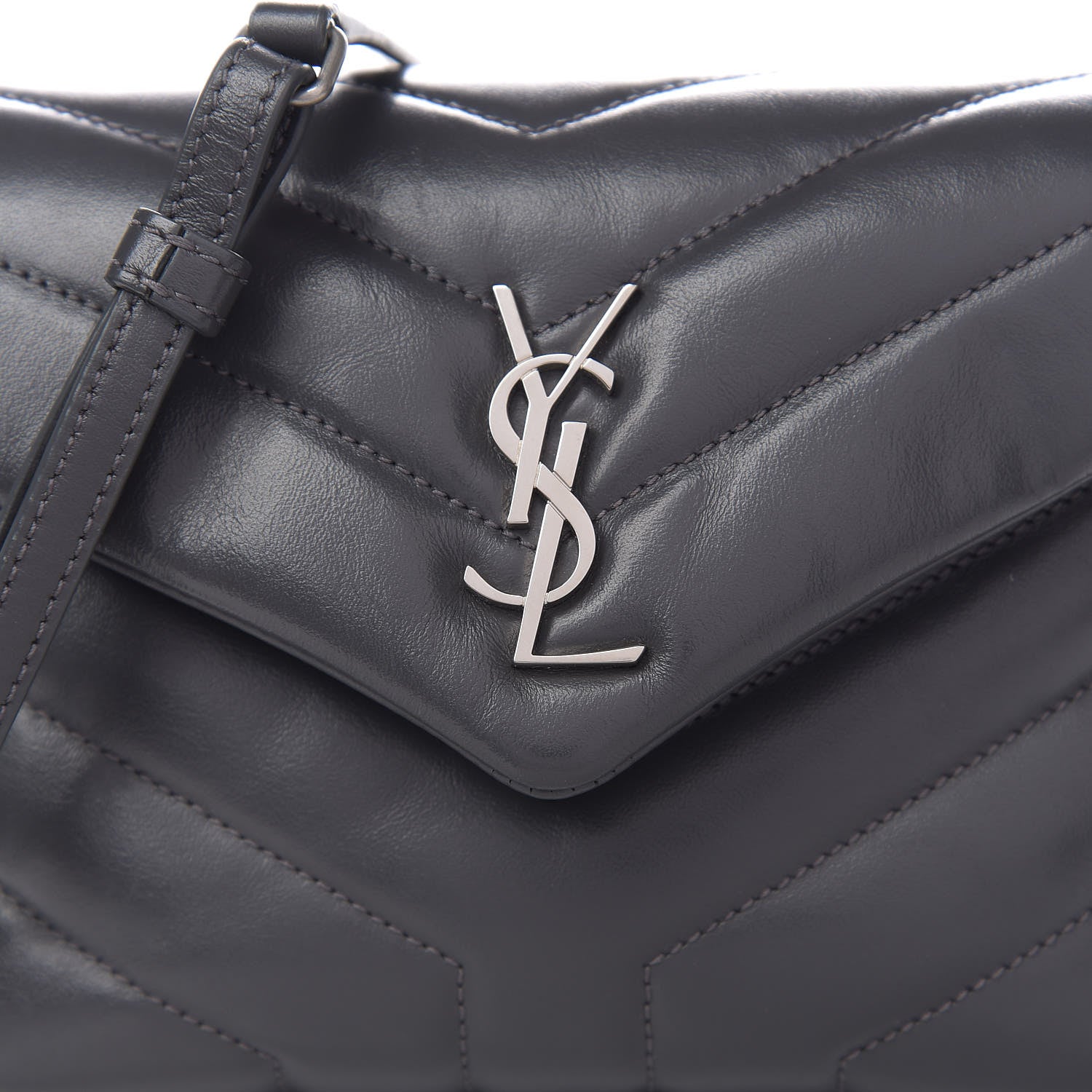 Saint Laurent Calfskin Y Quilted Monogram Toy Loulou Crossbody Bag Asphalt 10 of 11