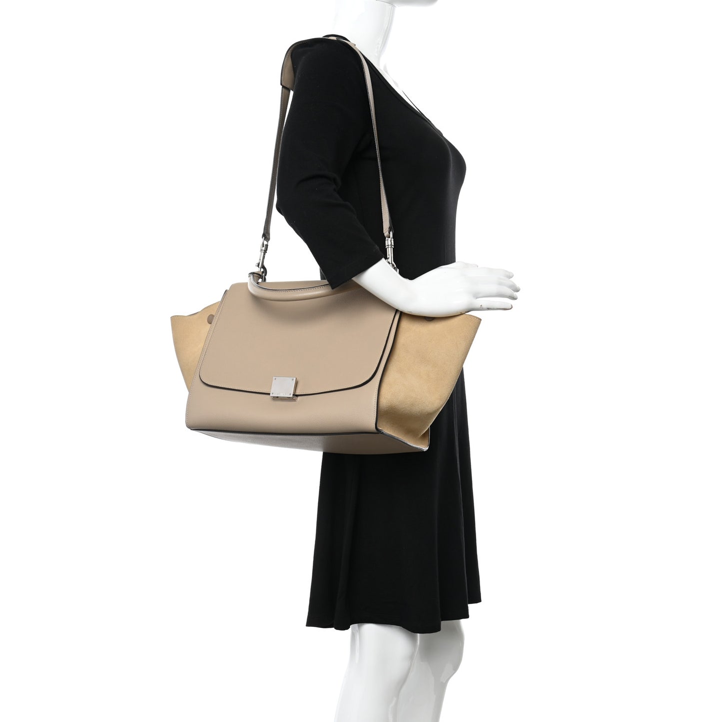 Drummed Calfskin Suede Small Trapeze Dune