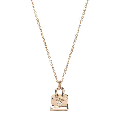 Hermes 18K Rose Gold Diamond Birkin Pendant Necklace 1 of 5
