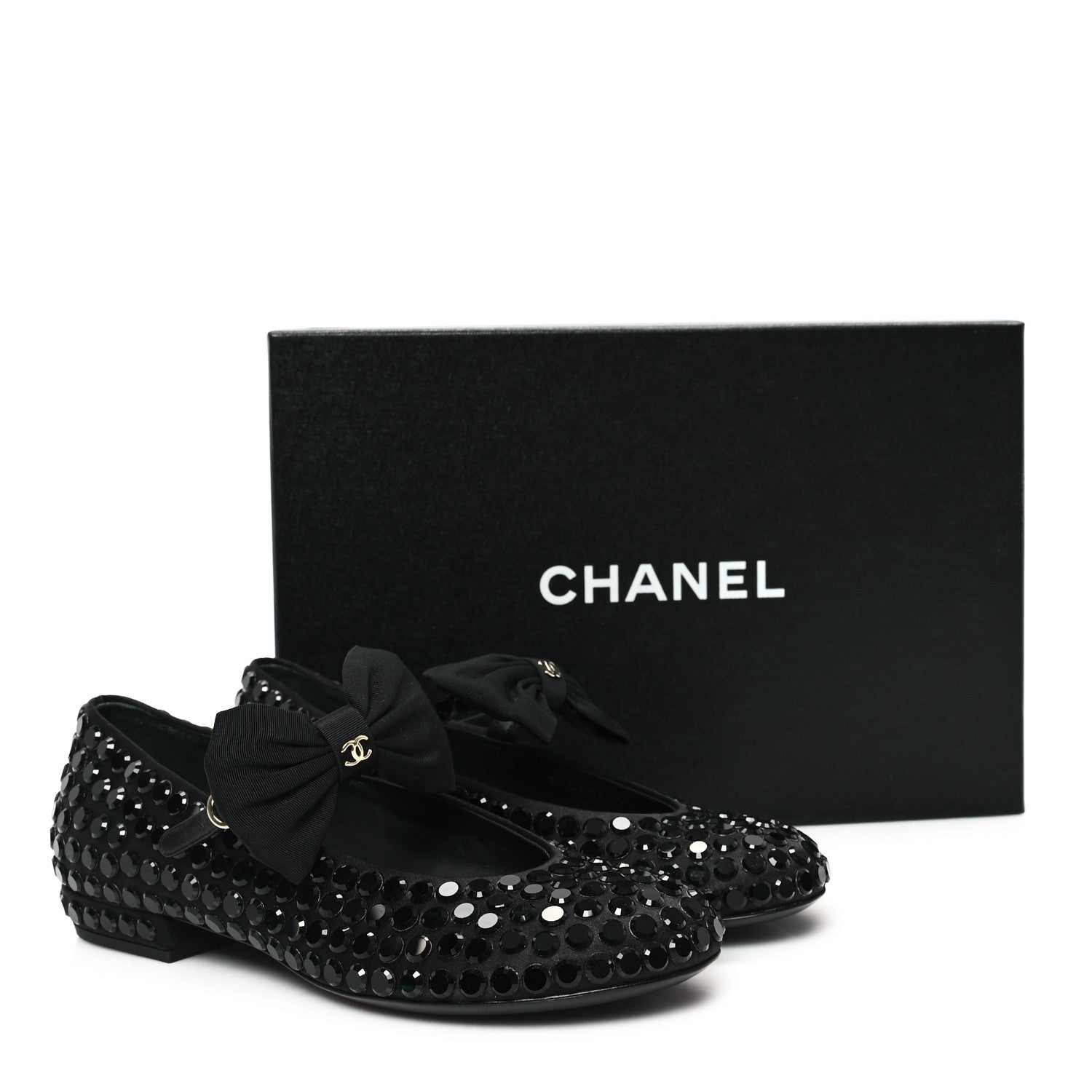 Chanel Satin Strass Bow Mary Jane Flats 37 Black 11 of 11