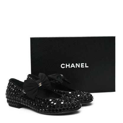 Chanel Satin Strass Bow Mary Jane Flats 37 Black 11 of 11