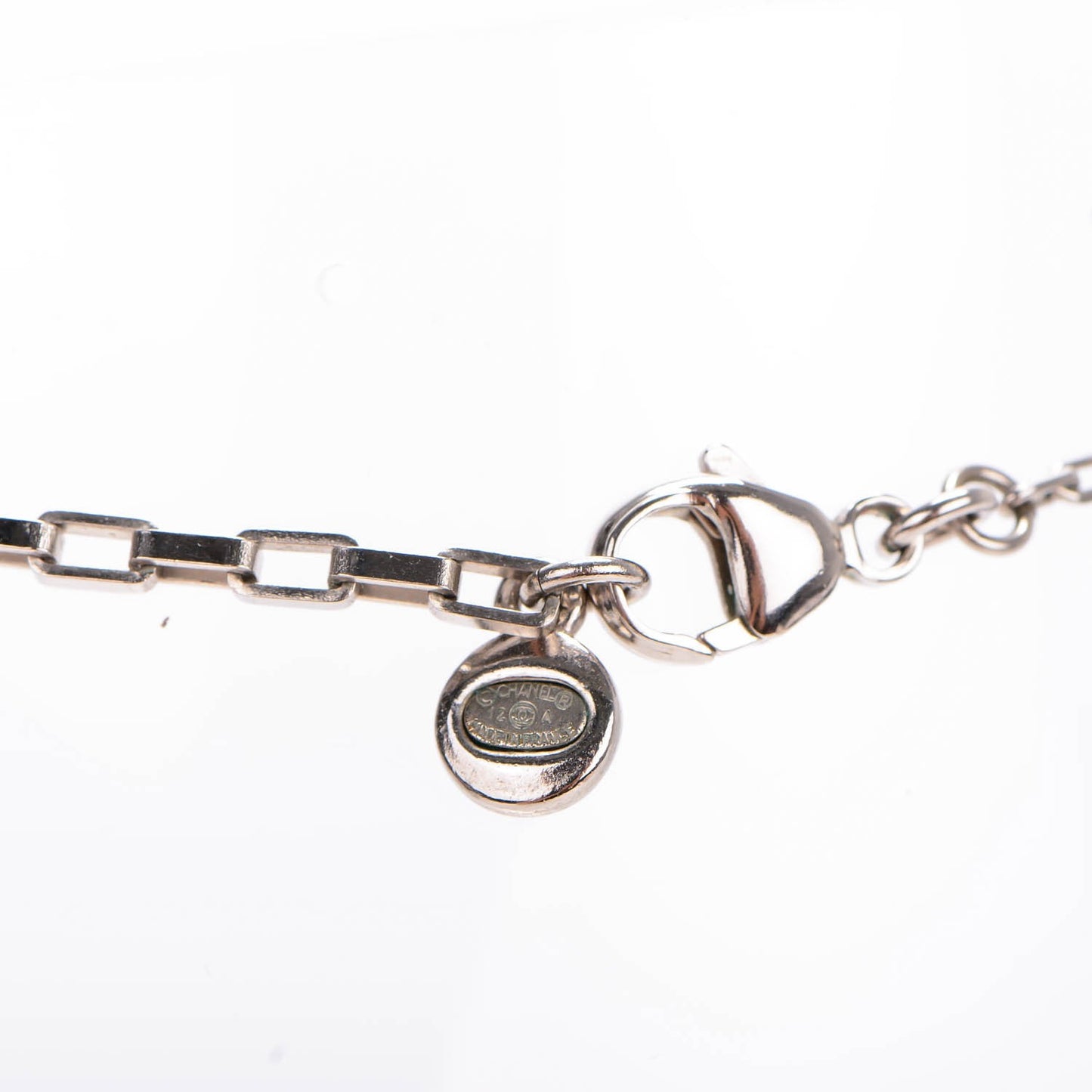 Pearl Baguette Crystal CC Chain Necklace Silver
