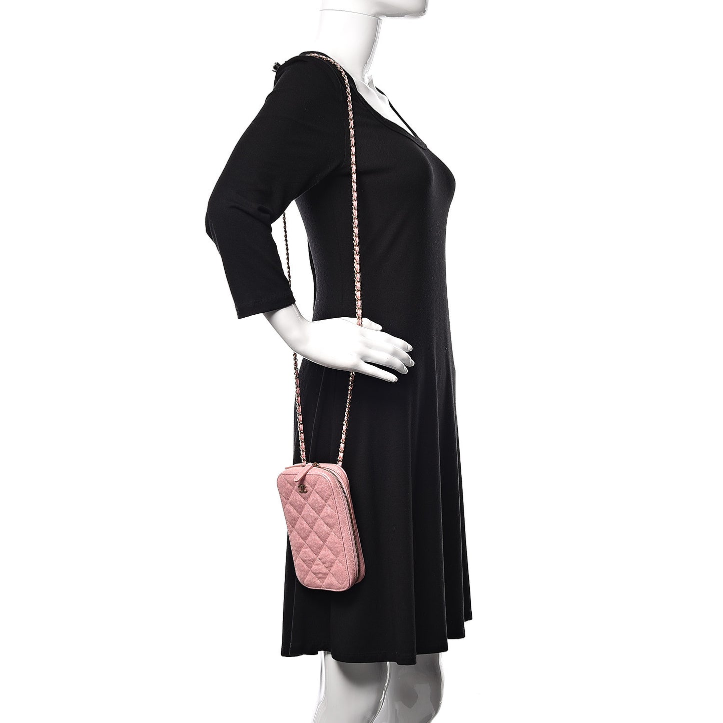 Iridescent Caviar Quilted Classic Clutch With Chain Pink