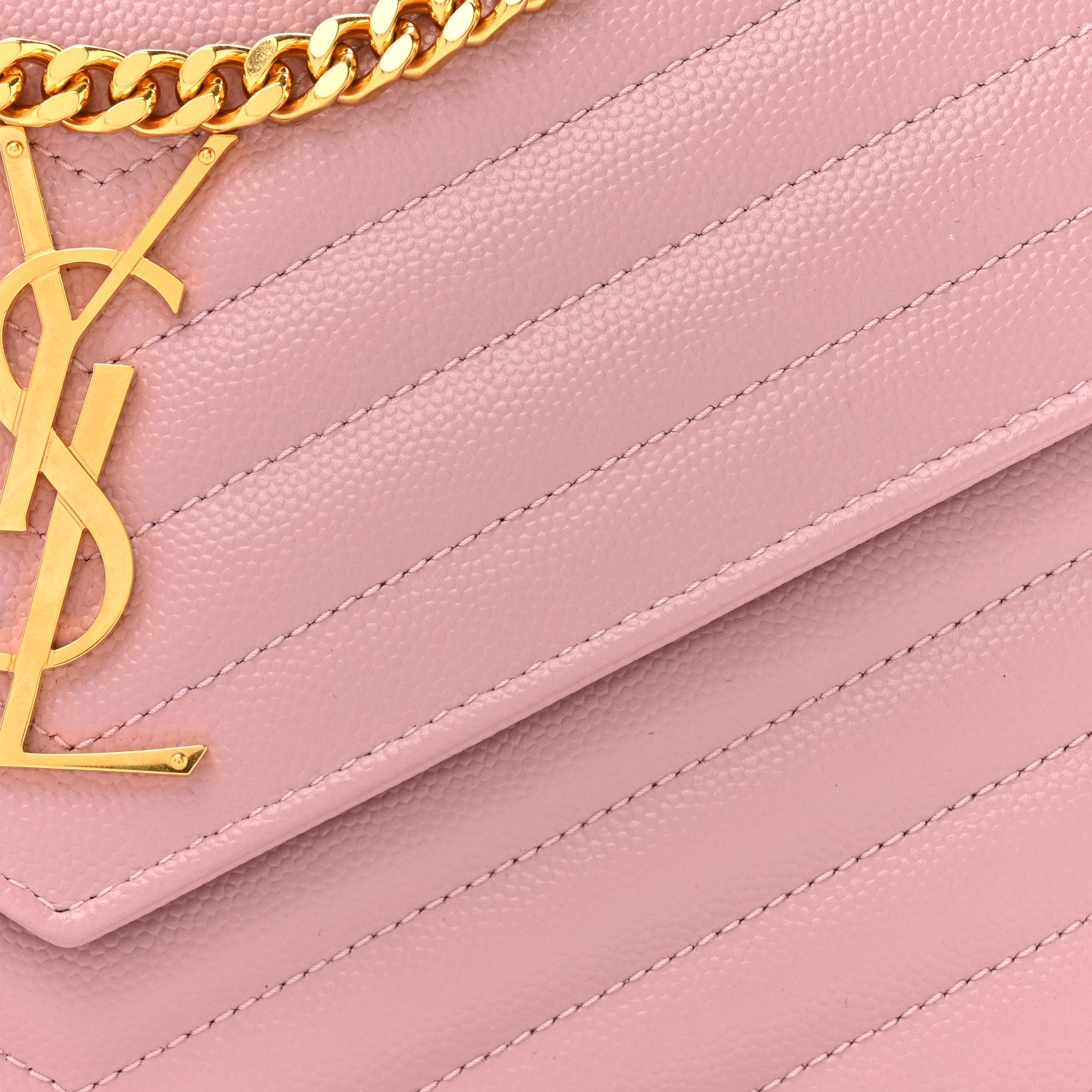 Saint Laurent Grain De Poudre Matelasse Chevron Monogram Chain Wallet Tender Pink 9 of 13