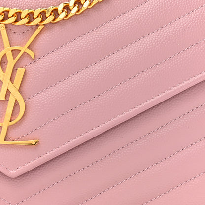 Saint Laurent Grain De Poudre Matelasse Chevron Monogram Chain Wallet Tender Pink 9 of 13