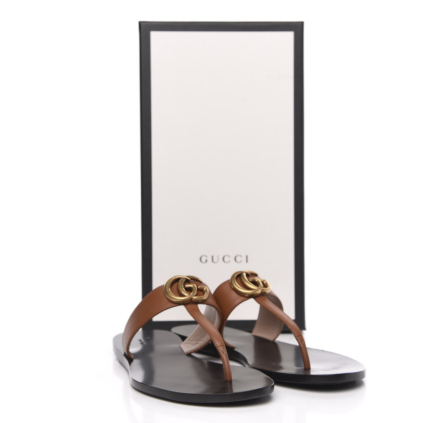 Calfskin GG Marmont Thong Sandals 37.5 Cognac