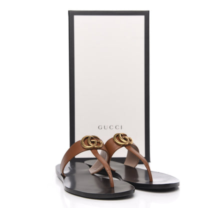Gucci Calfskin GG Marmont Thong Sandals 37.5 Cognac 8 of 8