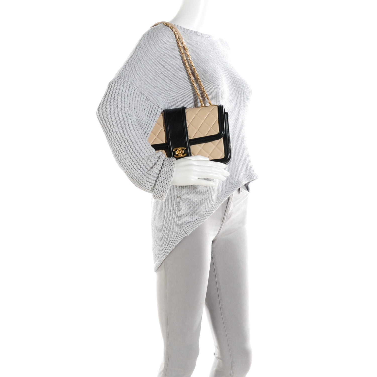 Chanel Lambskin Quilted Medium Elegant CC Flap Beige Black 2 of 8