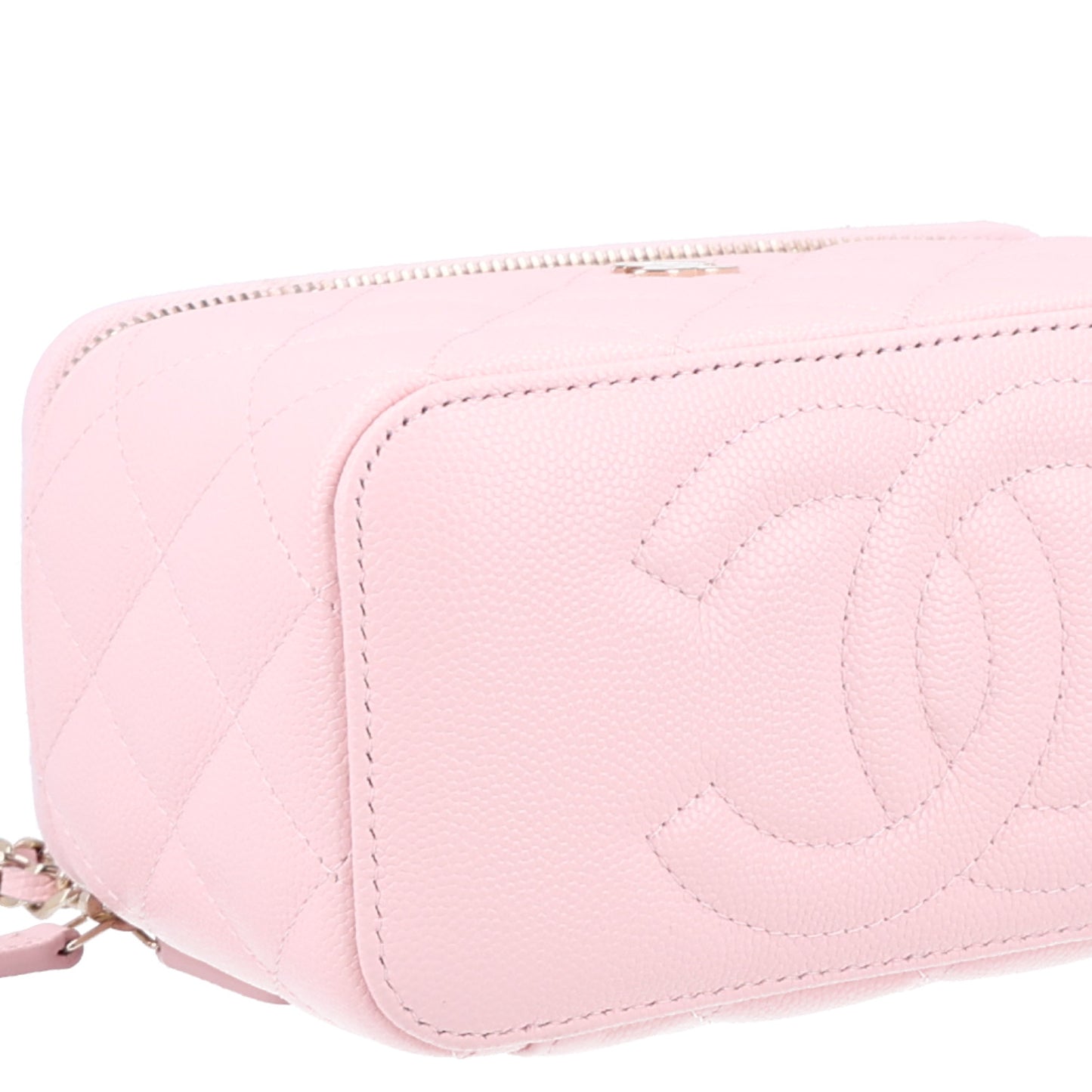 Caviar Quilted Small Vanity Case With Chain Pink