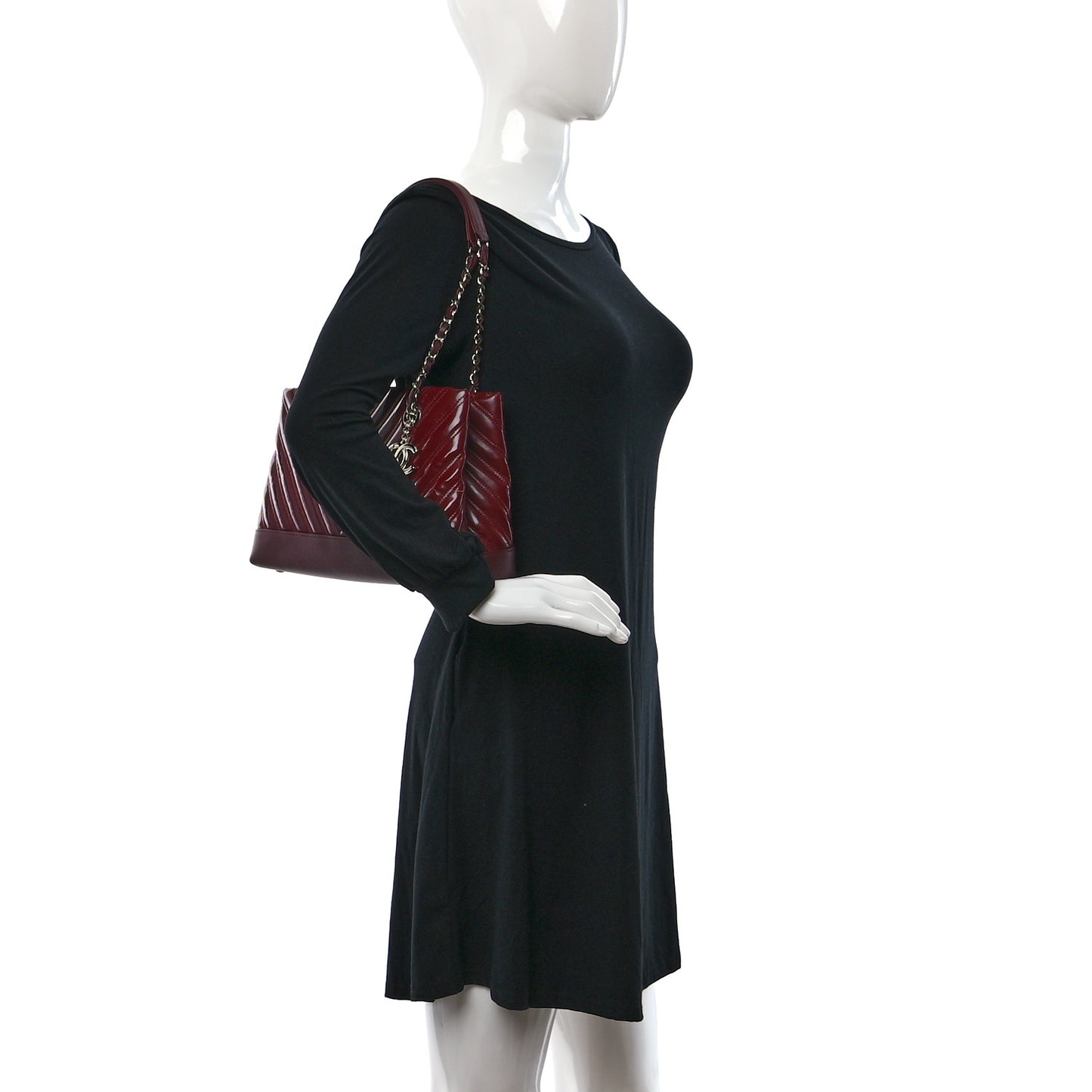 Patent Chevron Shopper Tote Burgundy