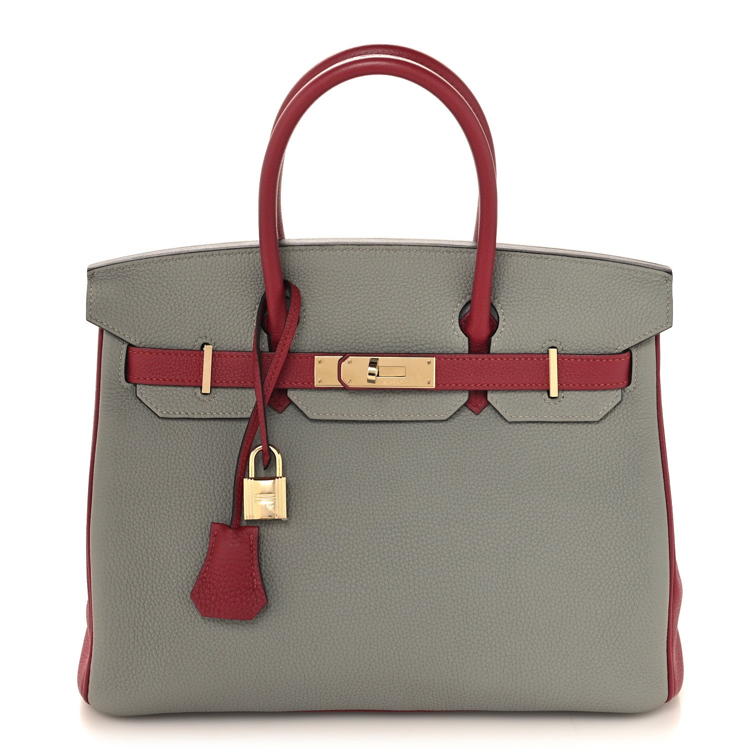 Hermes Togo Birkin 30 Gris Mouette Rouge Grenat 1 of 13