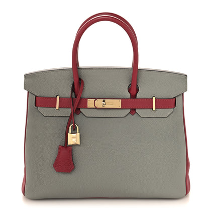 Hermes Togo Birkin 30 Gris Mouette Rouge Grenat 1 of 13