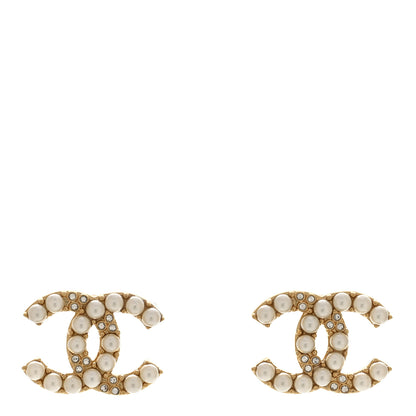 Chanel Metal Crystal Pearl CC Earrings Gold 1 of 5