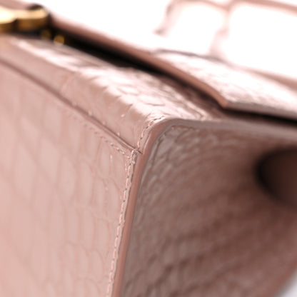 Balenciaga Shiny Calfskin Crocodile Embossed Small Hourglass Top Handle Bag Nude Beige 9 of 14