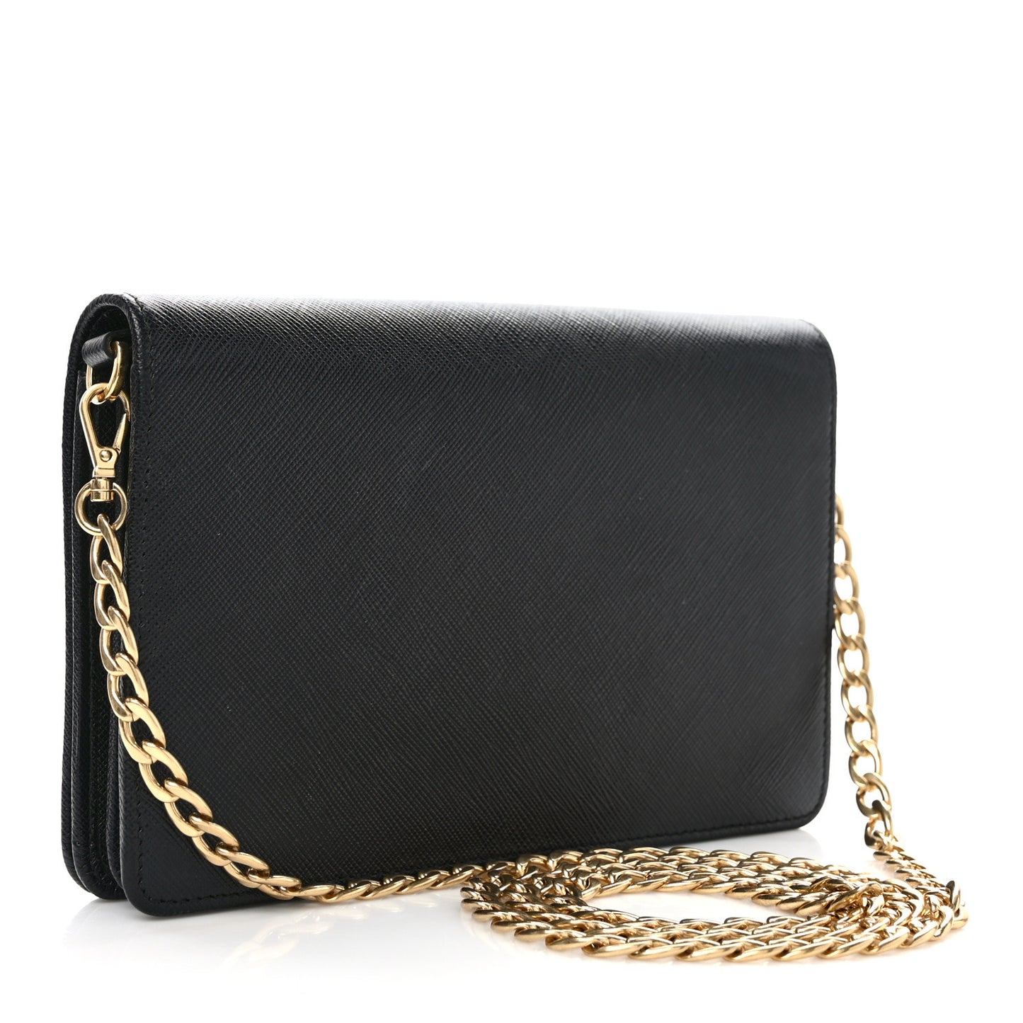 Saffiano Lux Monochrome Chain Wallet Black