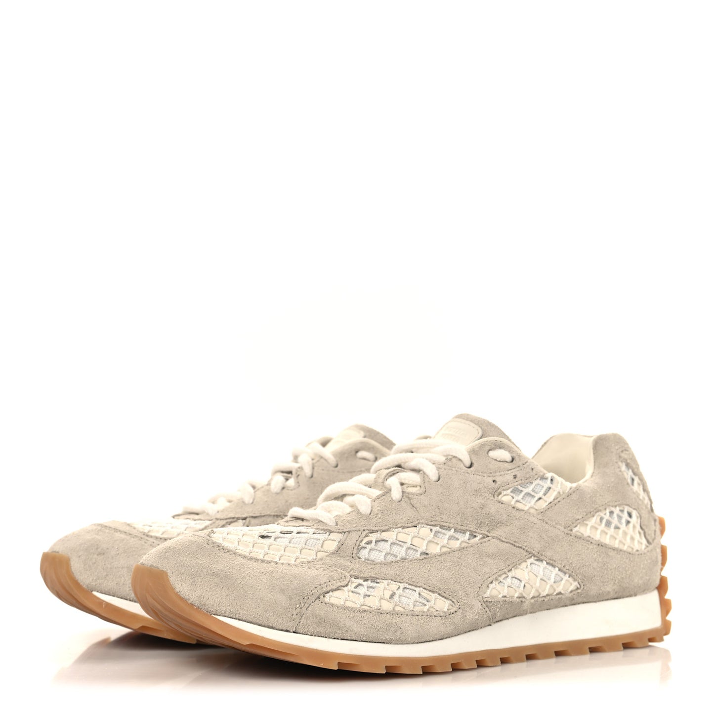 Calfskin Fishnet Fabric Orbit Sneakers 38 Sea Salt