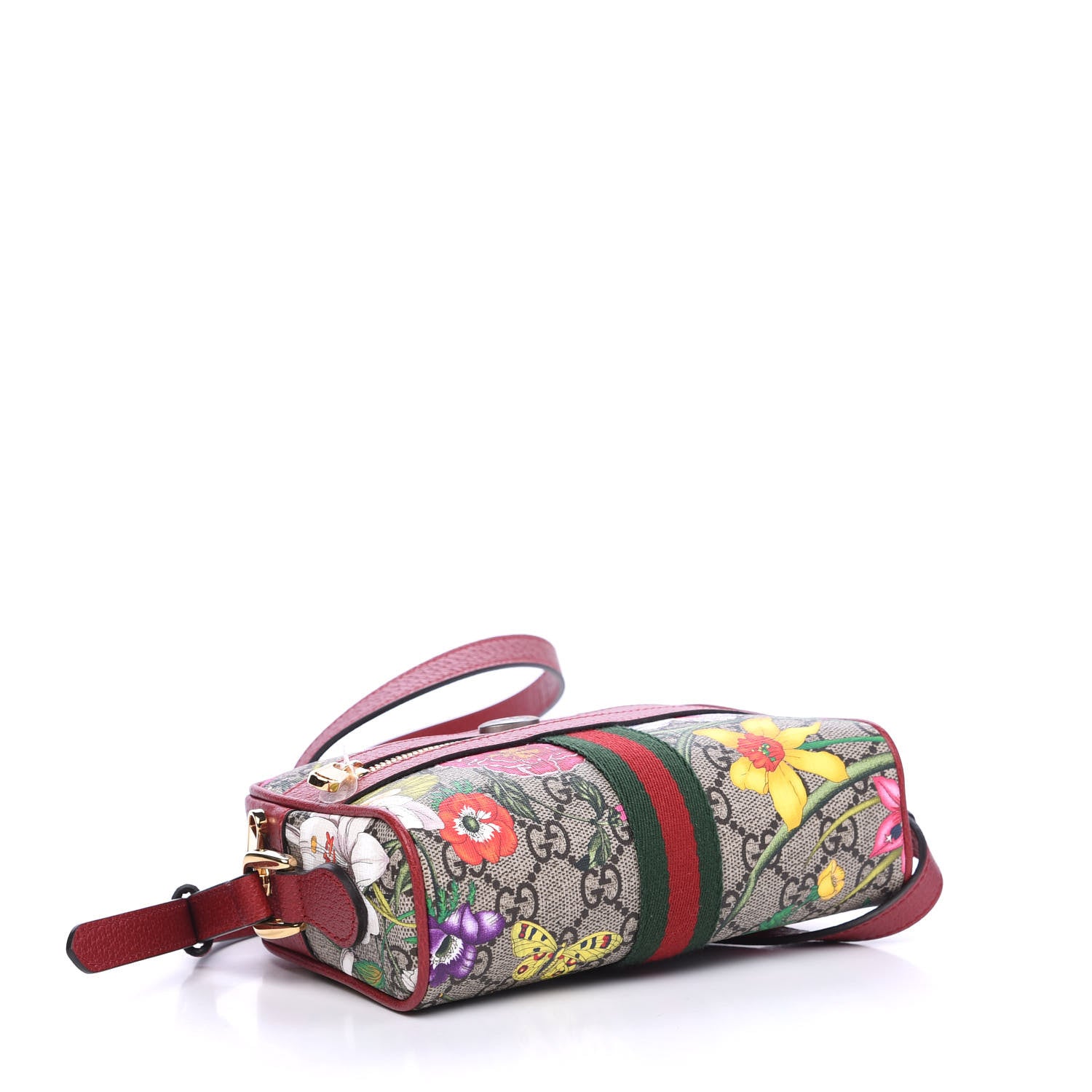 Gucci GG Supreme Monogram Flora Web Mini Ophidia Shoulder Bag Red 3 of 9