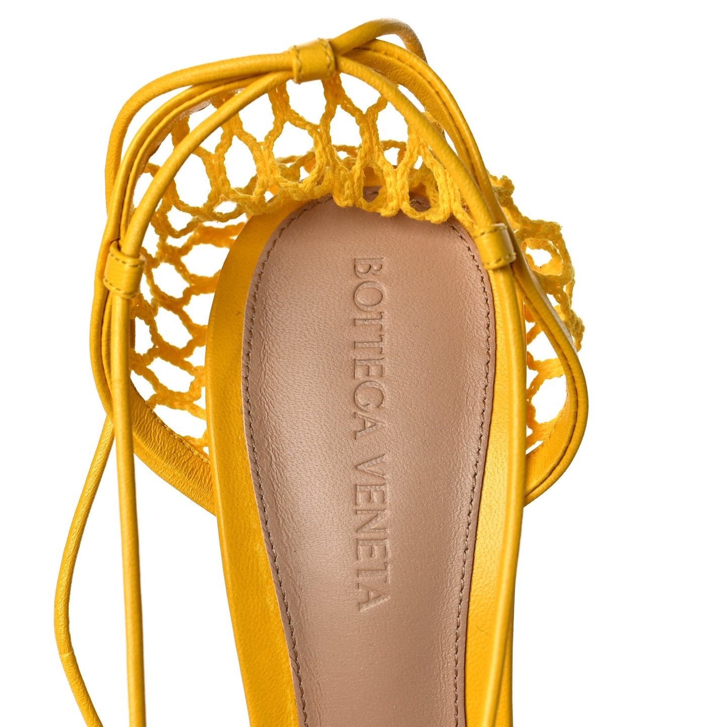 Mesh Nappa Stretch Ankle Tie Sandals 37 Egg Yolk