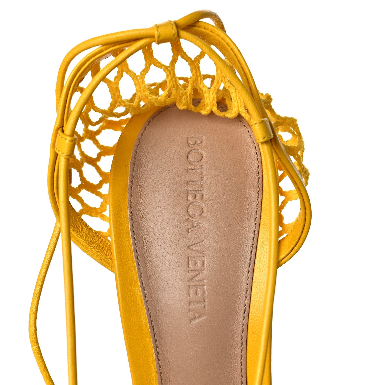 Bottega Veneta Mesh Nappa Stretch Ankle Tie Sandals 37 Egg Yolk 7 of 7