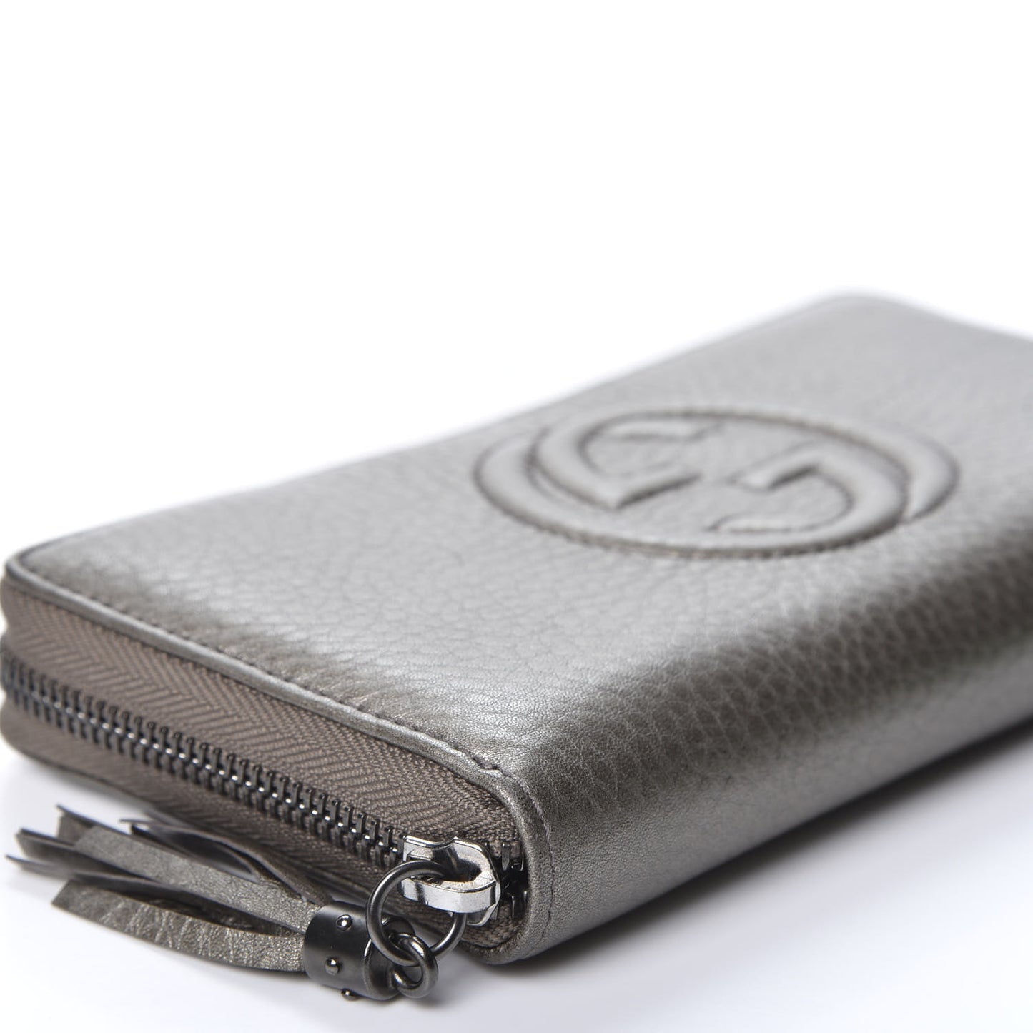 Metallic Pebbled Calfskin Soho Zip Around Wallet Sasso