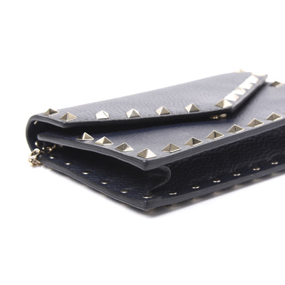 Valentino Garavani Pebbled Calfskin Rockstud Envelope Wallet on Chain Indigo 5 of 9