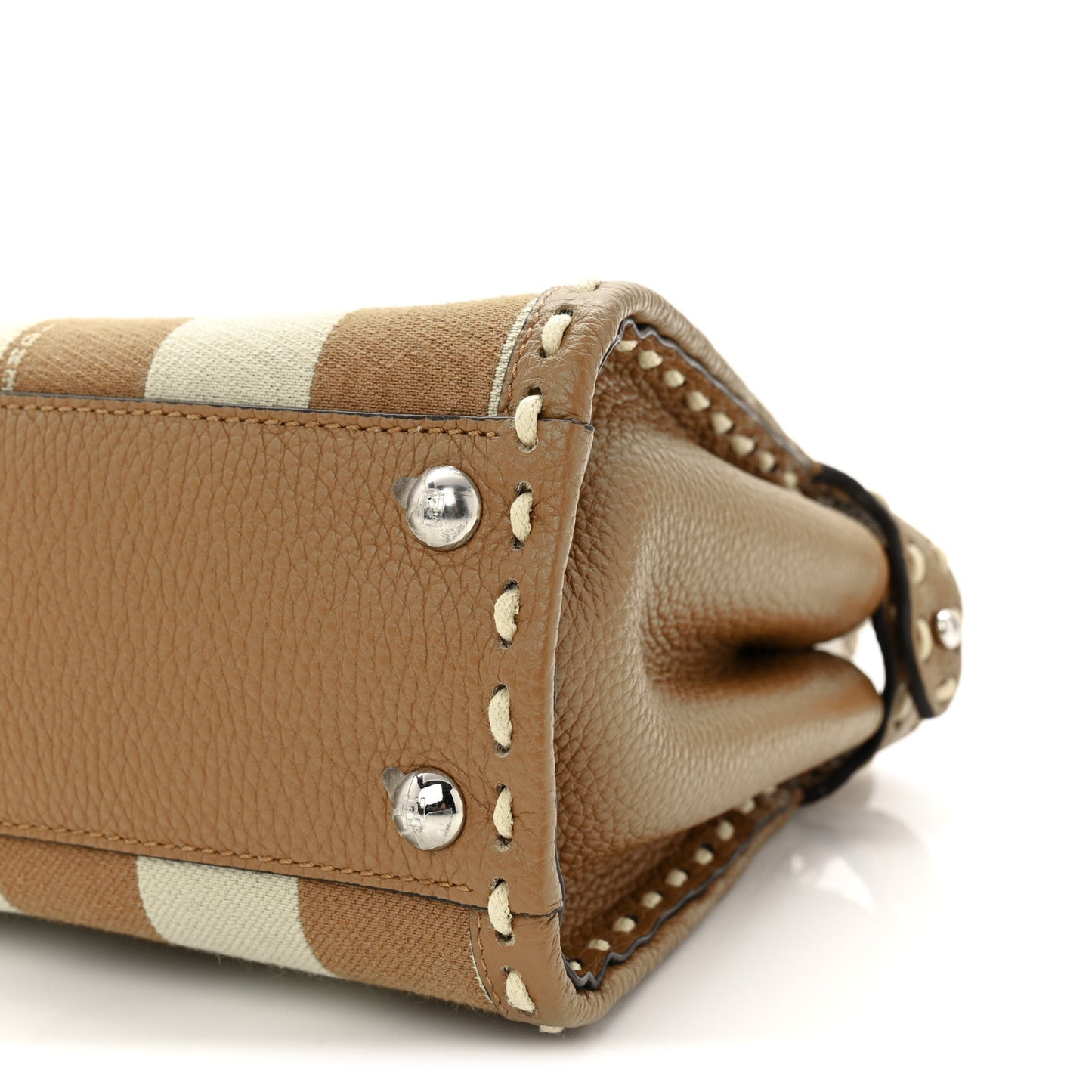 Cuoio Romano Canvas Pequin Striped Selleria Mini Peekaboo Iconic Satchel Beige Sand