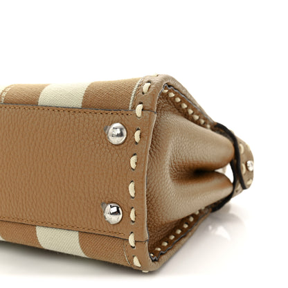 Fendi Cuoio Romano Canvas Pequin Striped Selleria Mini Peekaboo Iconic Satchel Beige Sand 9 of 9