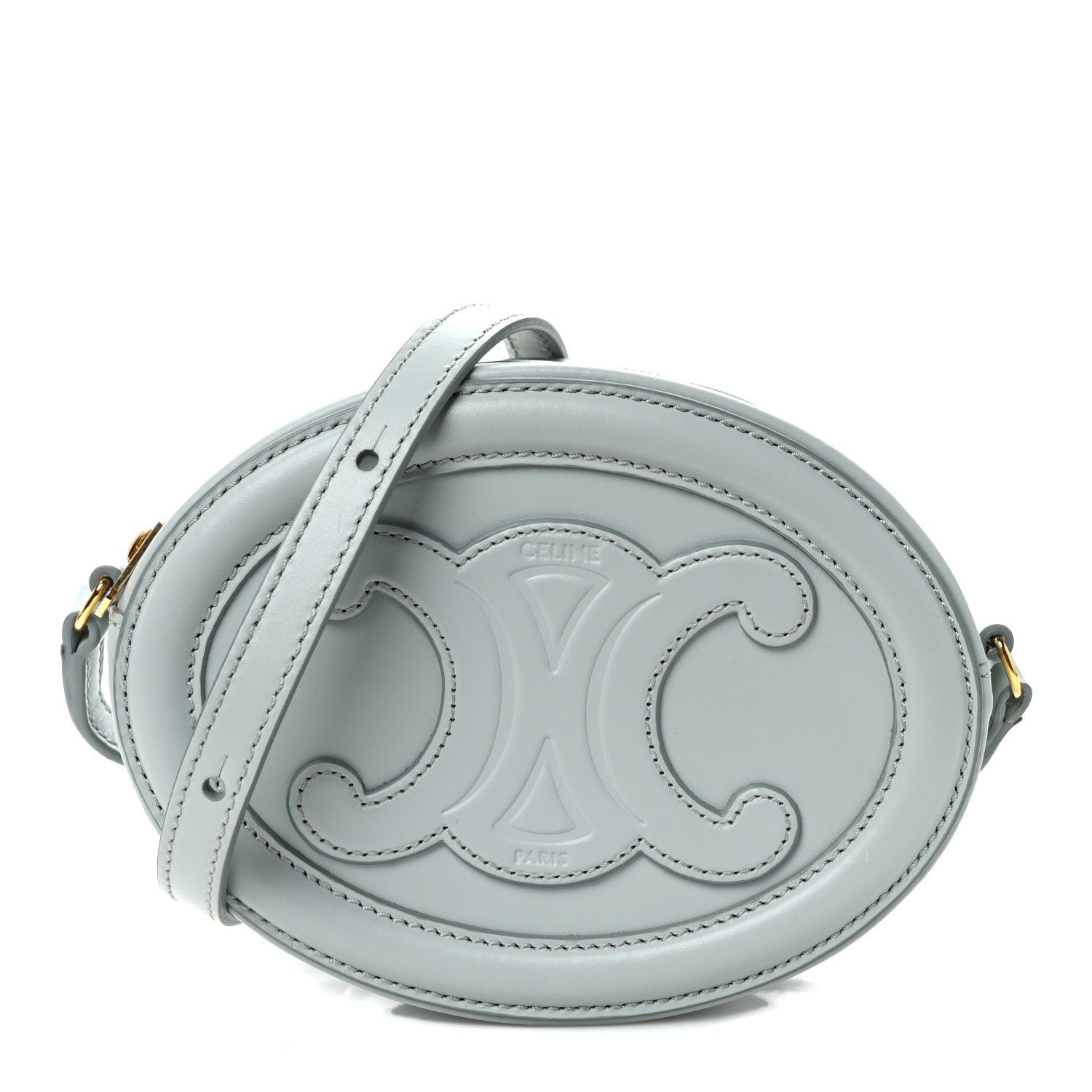 Celine Smooth Calfskin Cuir Small Triomphe Oval Crossbody Purse Soft Blue 1 of 10