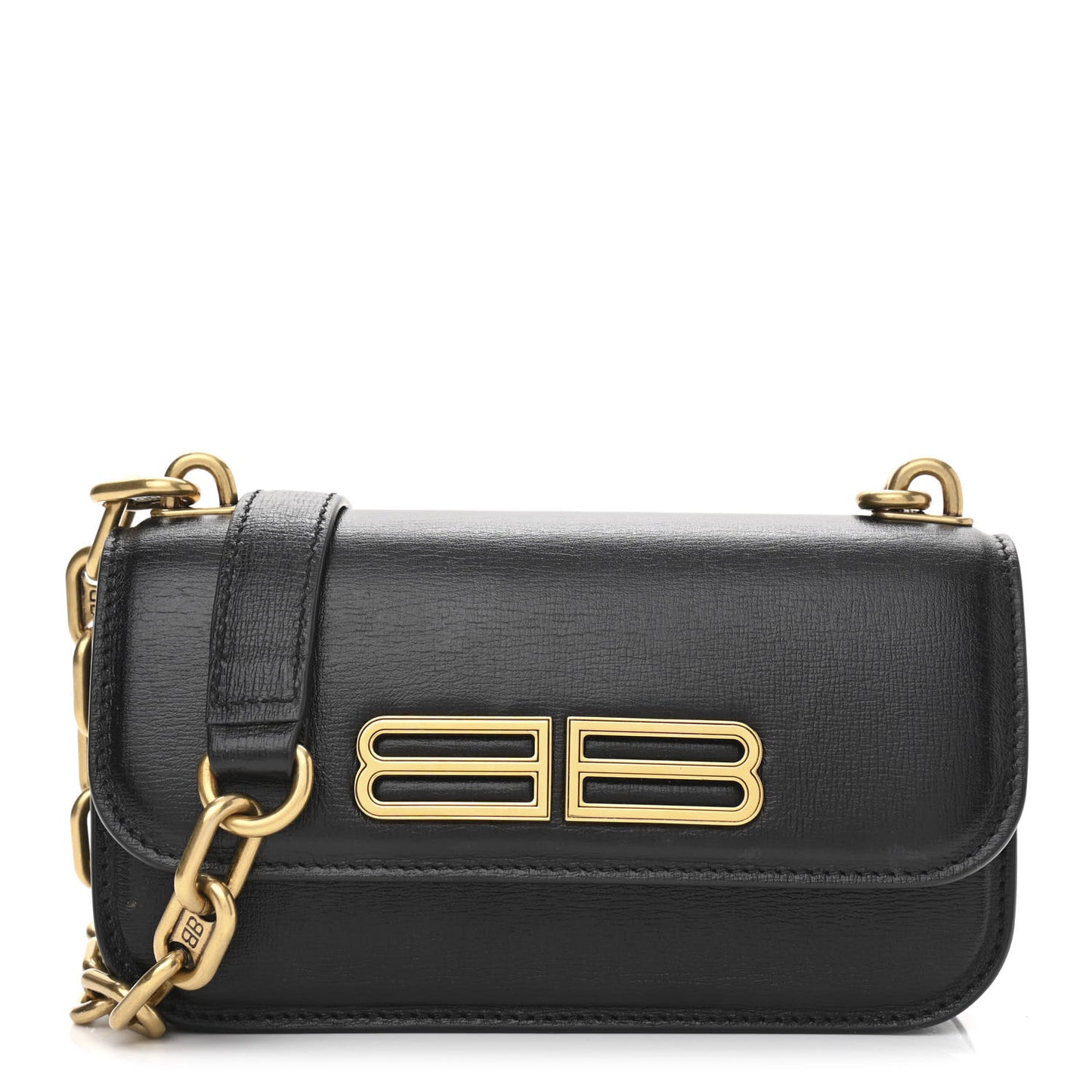 Calfskin Stripe Embossed Gossip Chain Bag XS Black