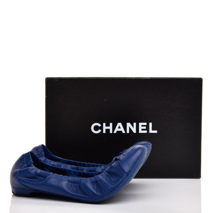 Chanel Lambskin CC Elastic Cap Toe Ballerina Flats 40 Blue 9 of 9