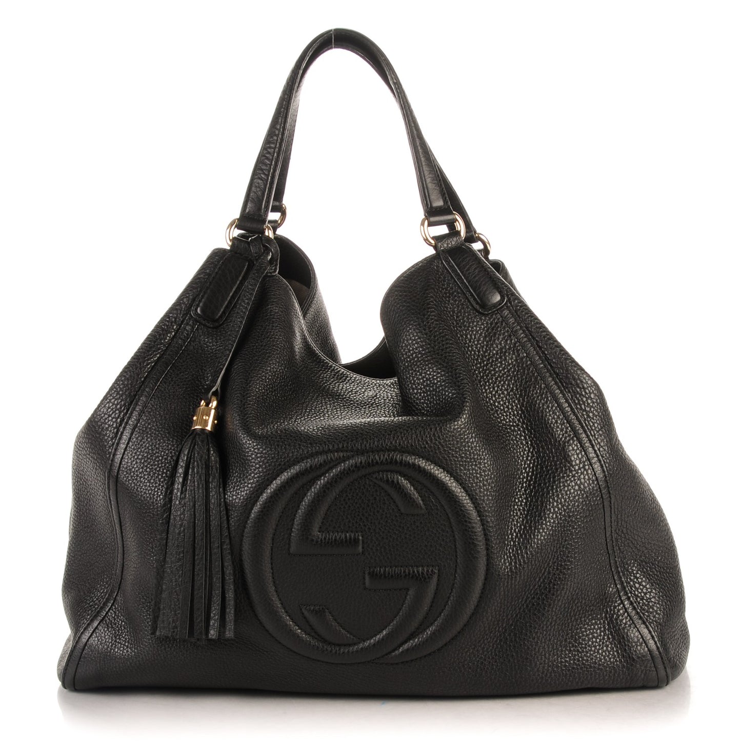 Pebbled Calfskin Large Soho Shoulder Bag Black