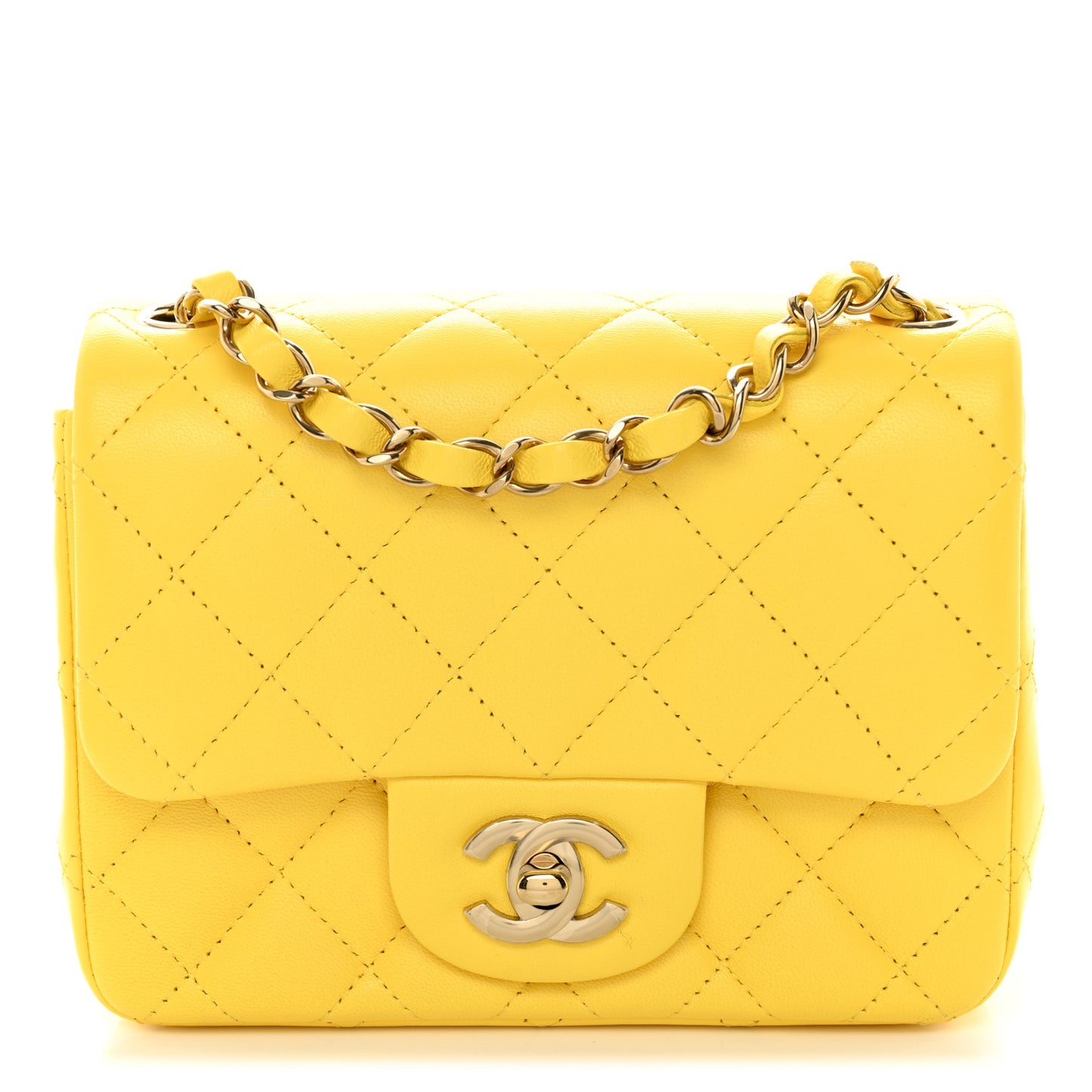 Lambskin Quilted Mini Square Flap Yellow