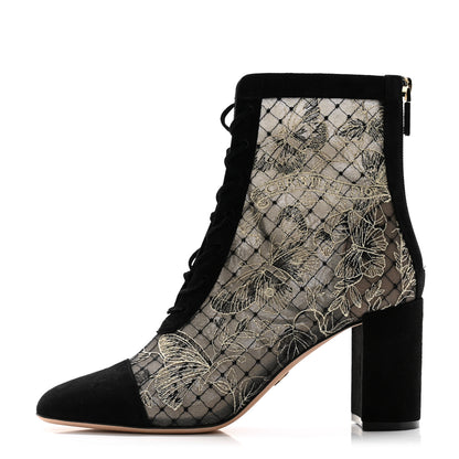 Christian Dior Suede Lurex Butterfly Embroidered Naughtily-D Heeled Ankle Boots 38 Black Gold 1 of 11
