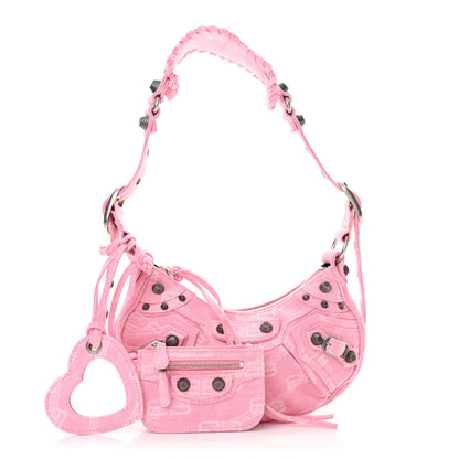 Balenciaga Denim BB Monogram Le Cagole Shoulder Bag XS Pink 3 of 11