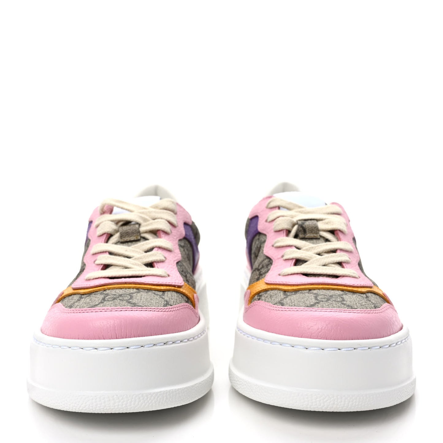 Calfskin GG Supreme Monogram Perforated Womens Platform 55mm Sneakers 36 Beige Ebony Sugar Pink Crop Shine Purple