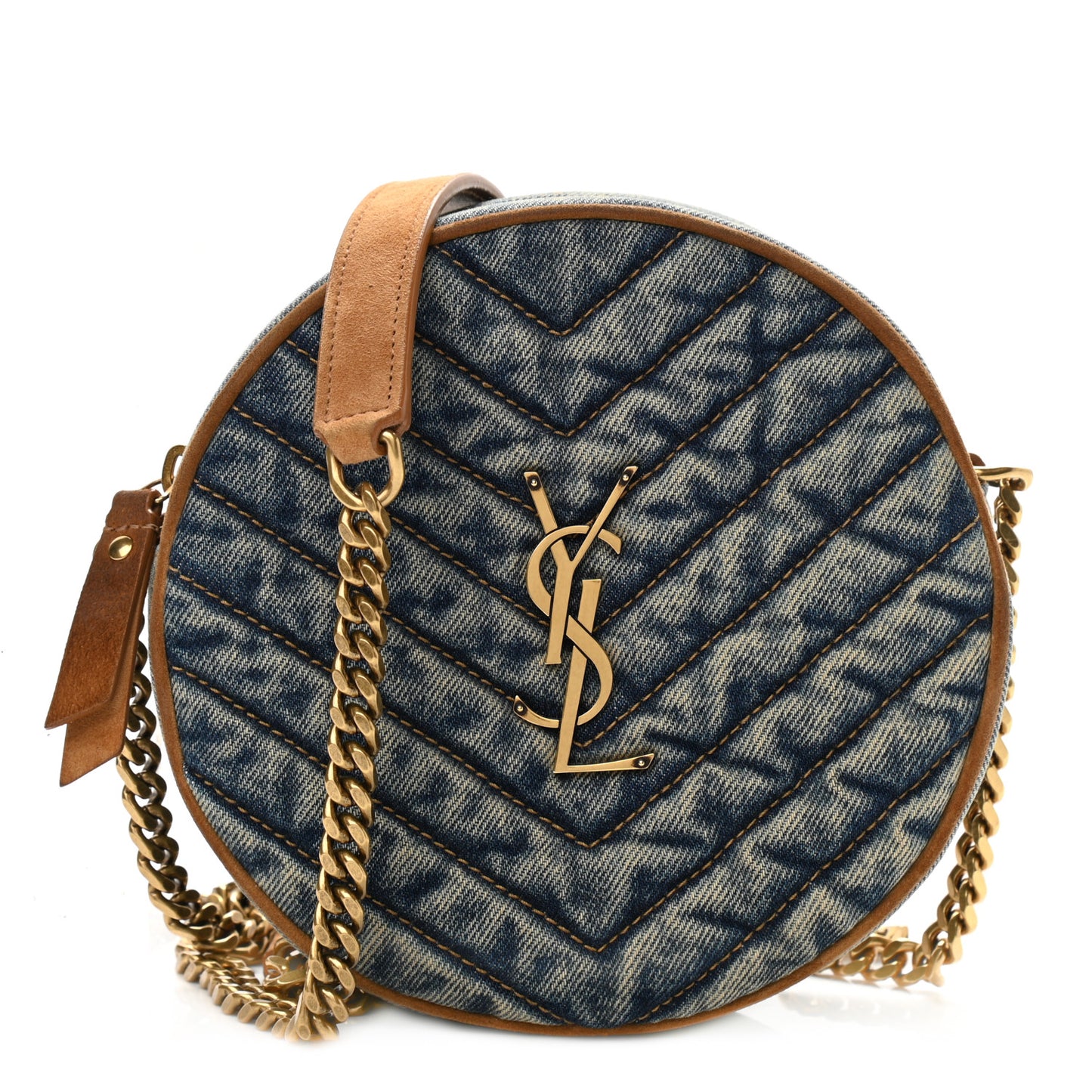 Denim Quilted Monogram Round Crossbody Bag Rodeo Blue