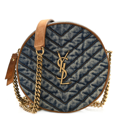 Saint Laurent Denim Quilted Monogram Round Crossbody Bag Rodeo Blue 1 of 11