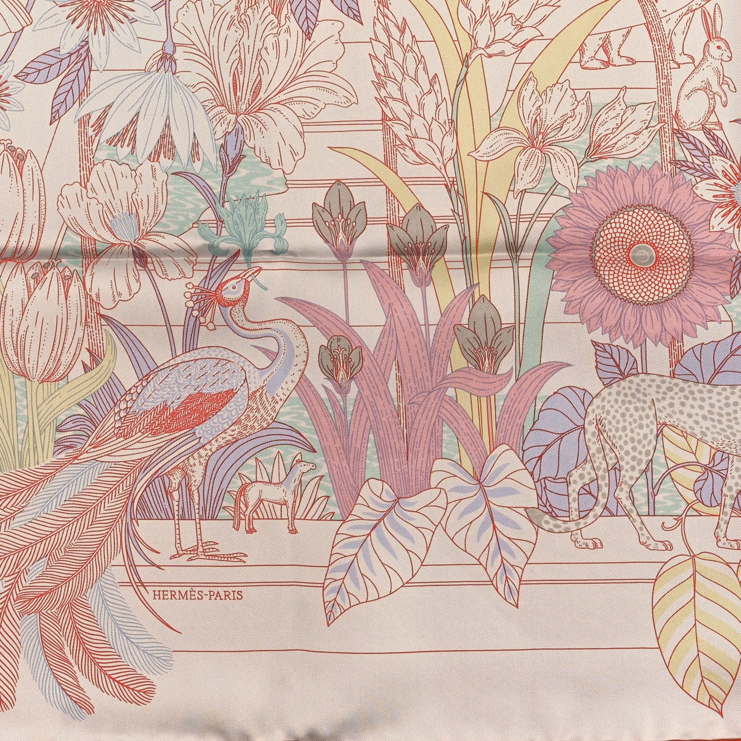 Hermes Silk Twill Precious Paradise Scarf 90 Argent Rose Aqua