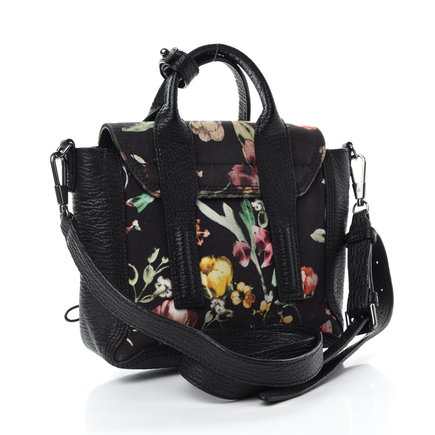 Textured Calfskin Canvas Mini Floral Pashli Satchel Black Multicolor