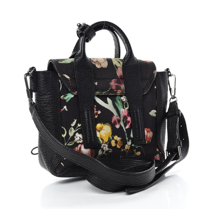 3.1 Phillip Lim Textured Calfskin Canvas Mini Floral Pashli Satchel Black Multicolor 3 of 12