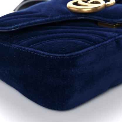 Gucci Velvet Matelasse Mini GG Marmont Shoulder Bag Cobalt Blue 8 of 10