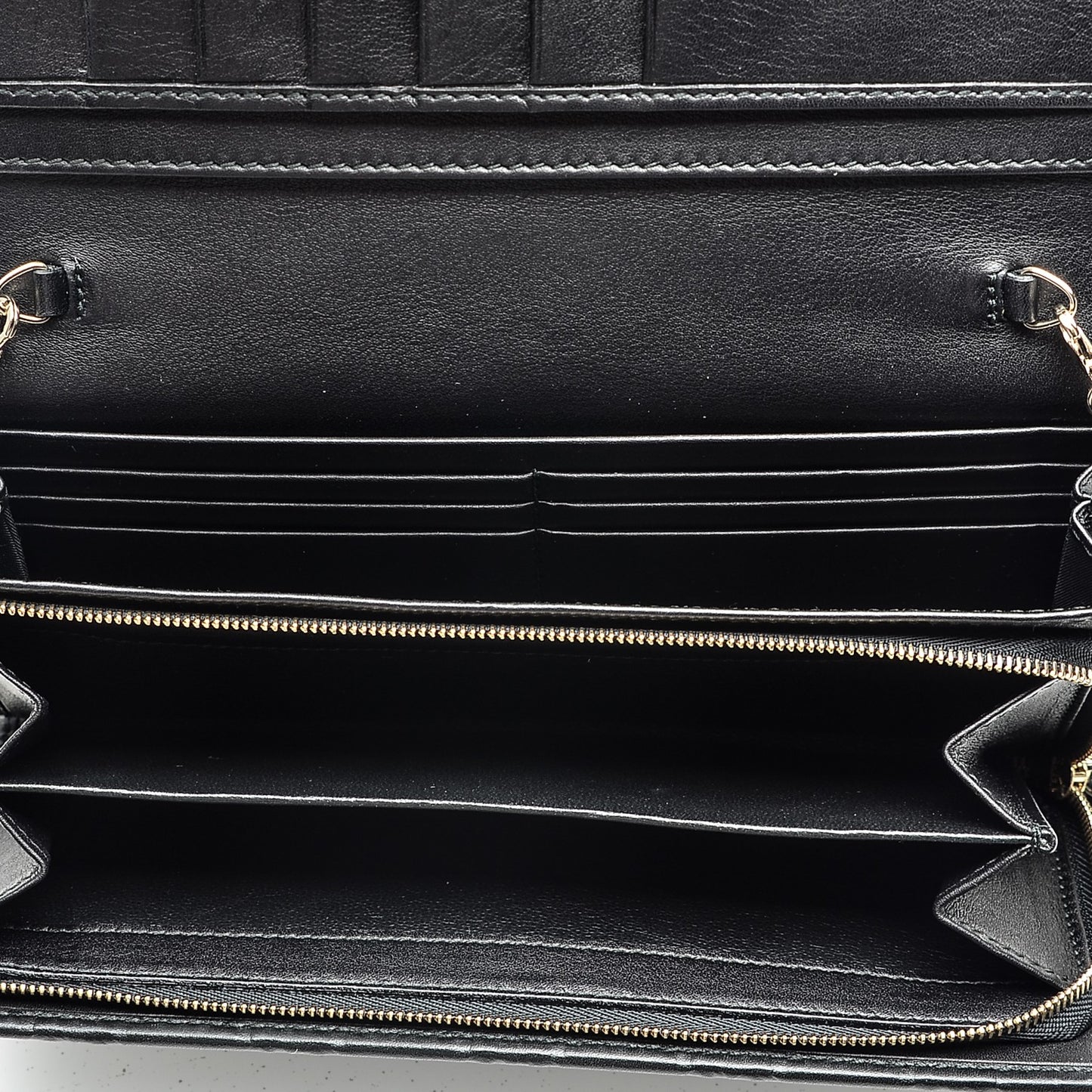 Guccissima Margaux Calfskin Metal Bar Chain Wallet Black