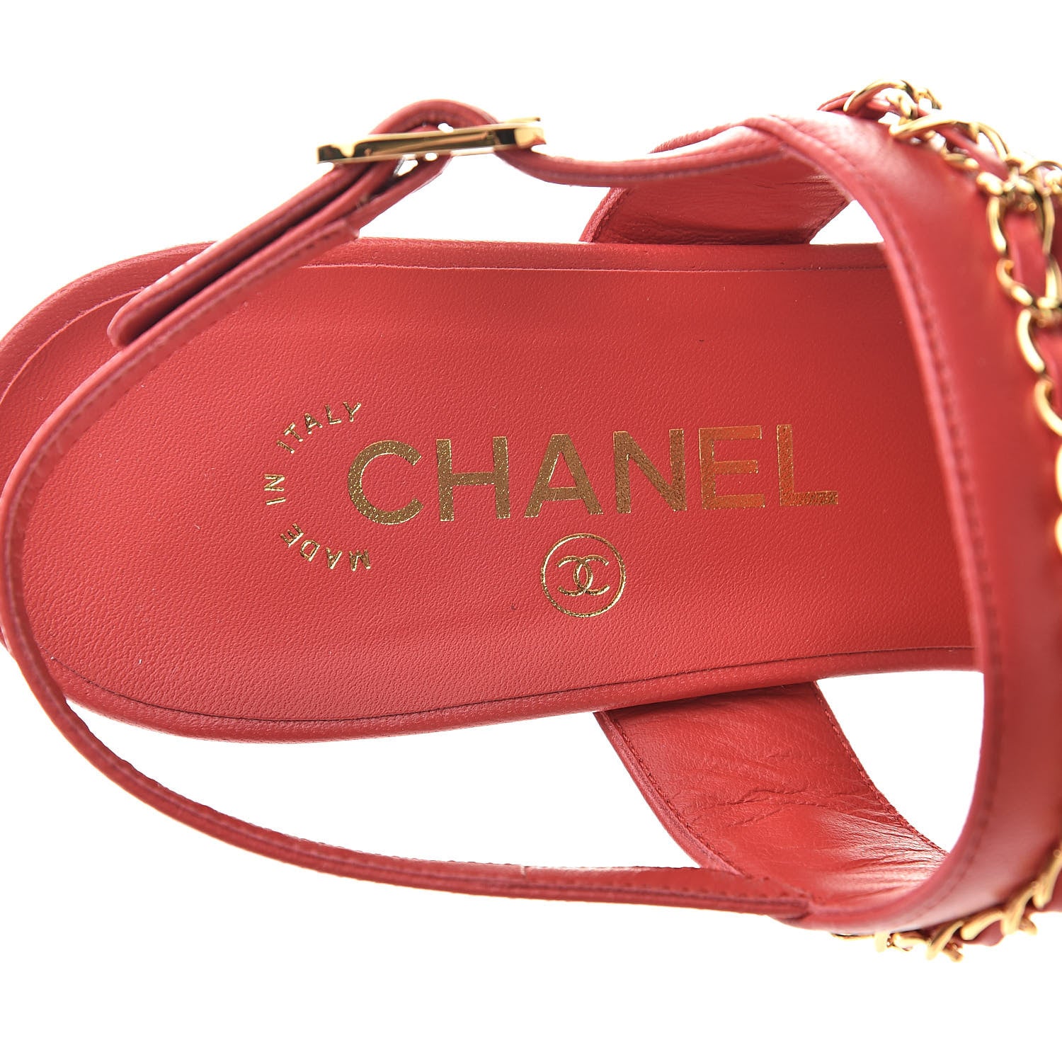 Chanel Lambskin Chain Clover Sandals 38.5 Red 7 of 10