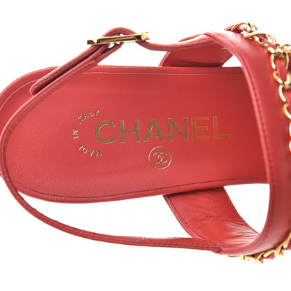Chanel Lambskin Chain Clover Sandals 38.5 Red 7 of 10