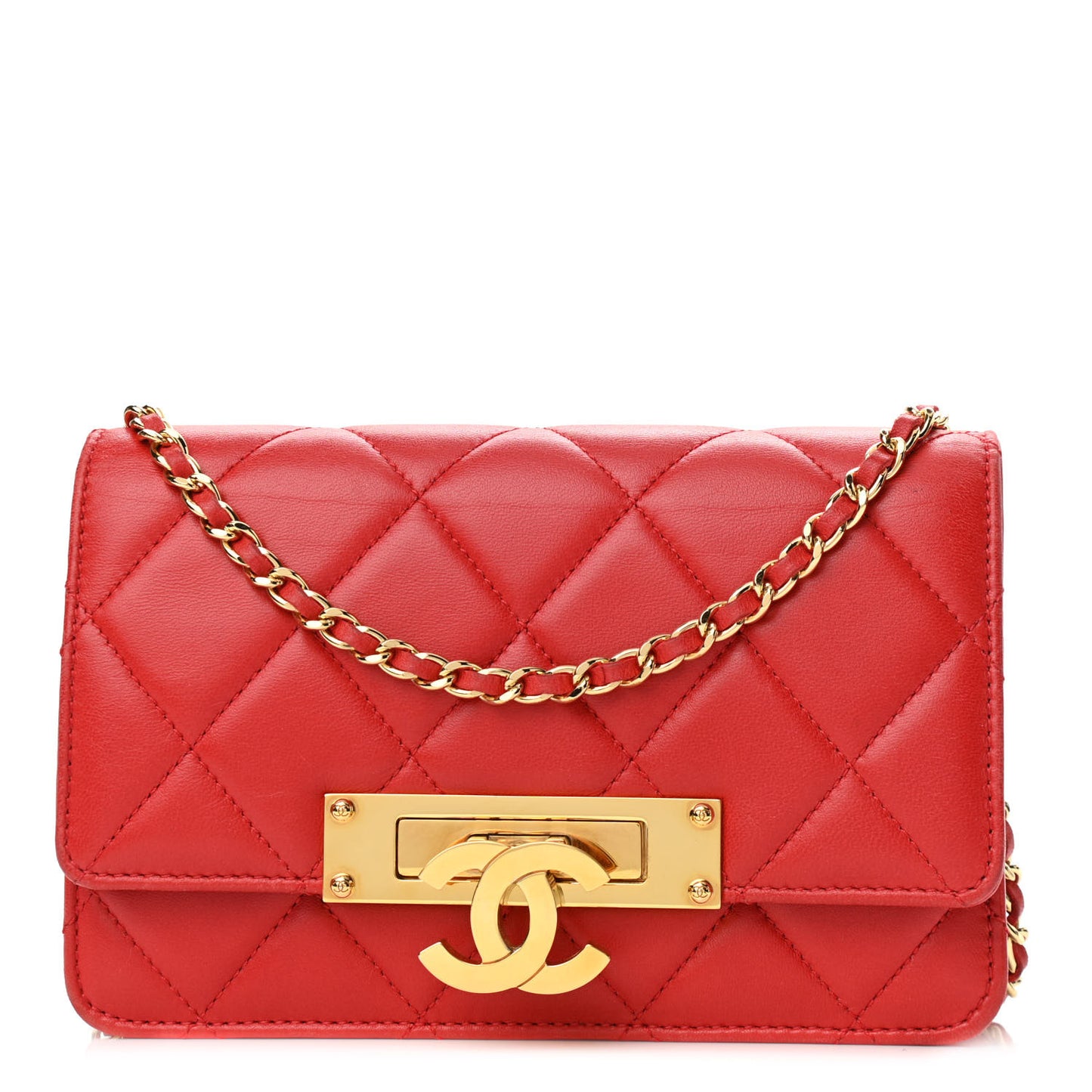 Lambskin Quilted Golden Class Wallet on Chain WOC Red