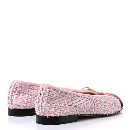 Chanel Tweed Grosgrain Cap Toe Ballerina Flats 37.5 Pink Black 4 of 8