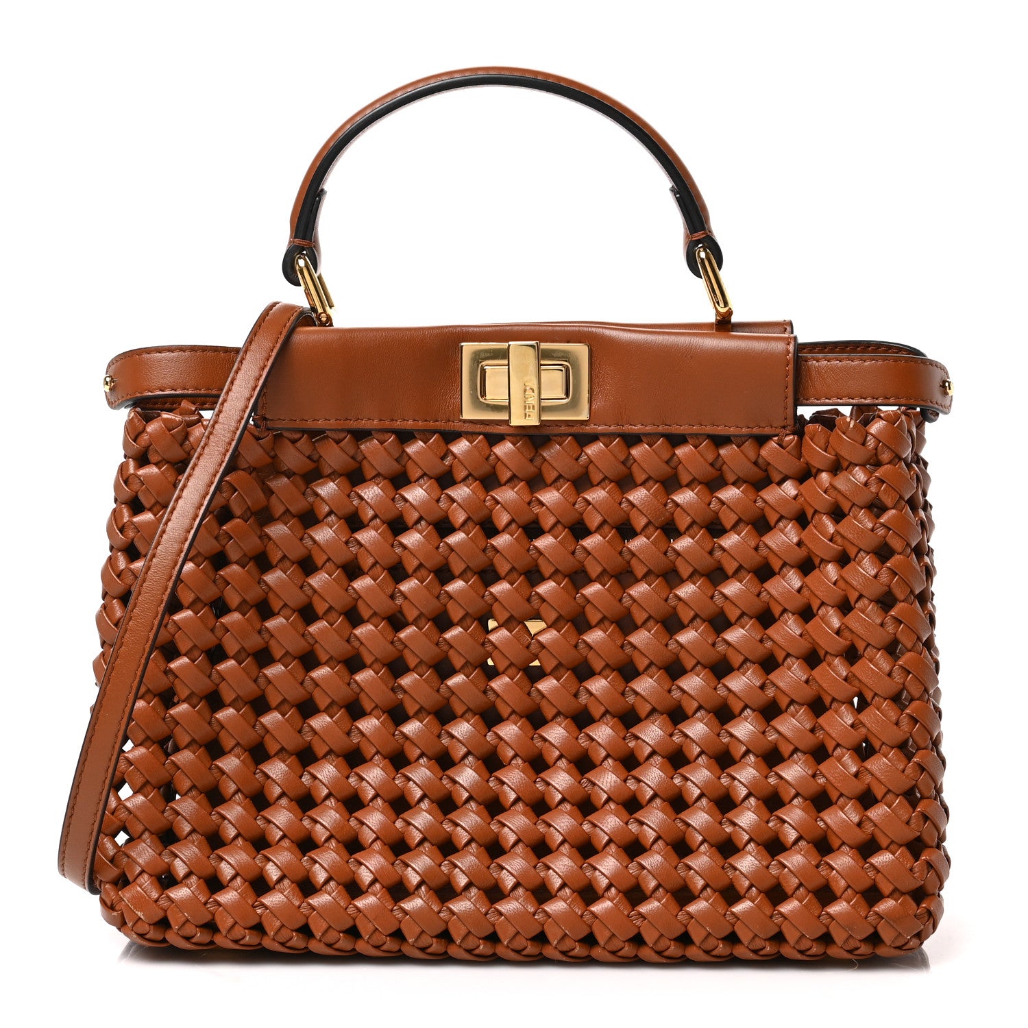 Fendi Nappa Woven Mini Peekaboo Iconic Satchel Cuoio 1 of 8