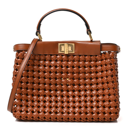 Fendi Nappa Woven Mini Peekaboo Iconic Satchel Cuoio 1 of 8
