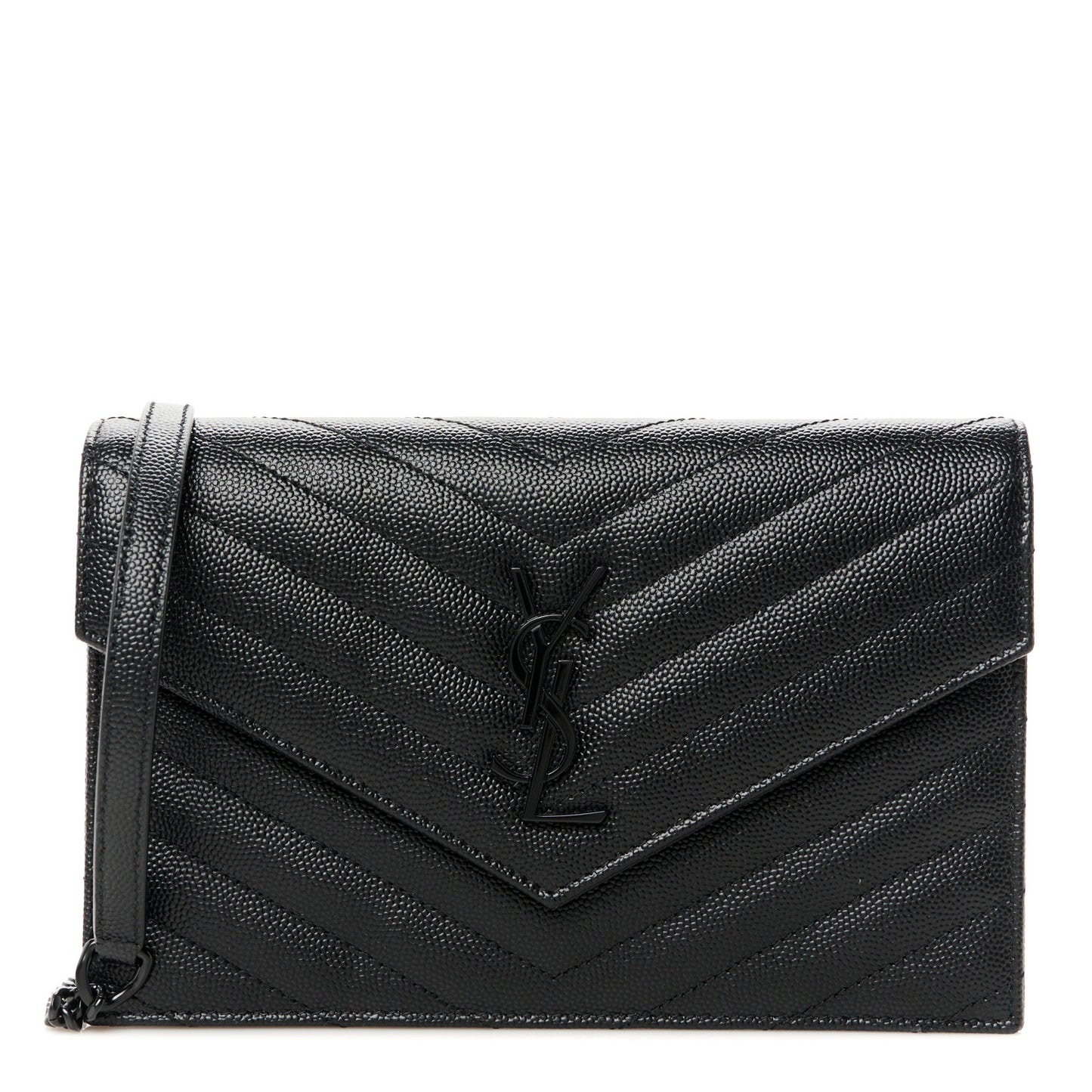 Grain De Poudre Matelasse Chevron Monogram Monochrome Envelope Chain Black Black